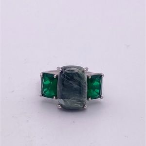 Seraphinite and Simulated Emerald Ring, Stainless Steel, Sizes 6.75, 7 & 8.75